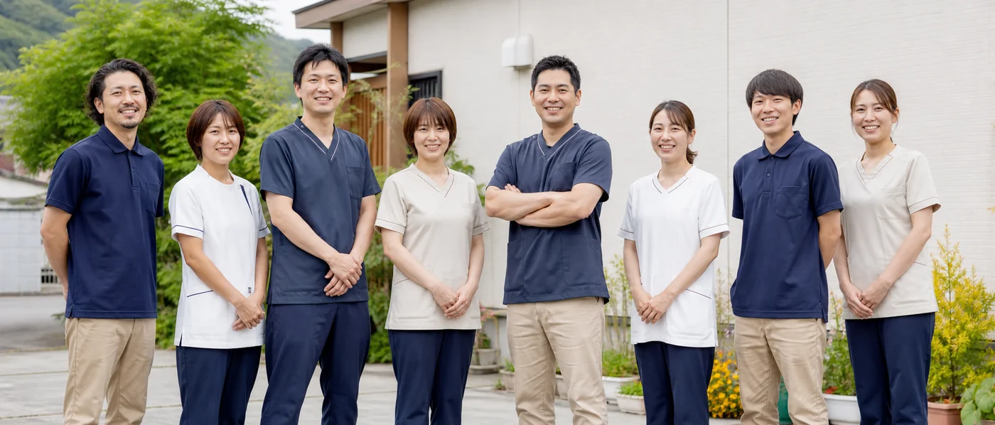 事務所前に並ぶスタッフ